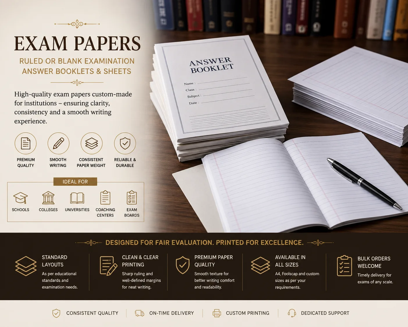 Rule lined university exam papers