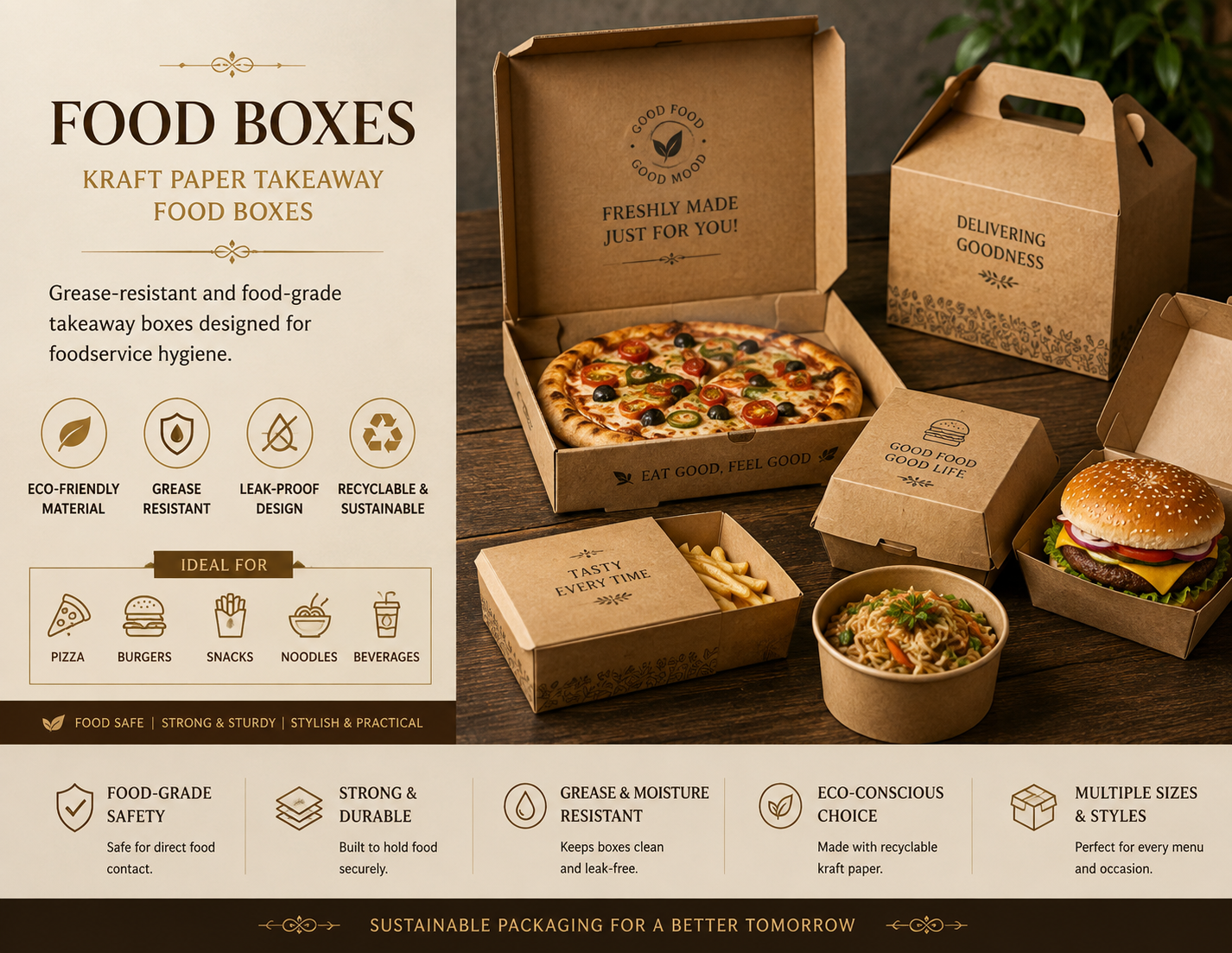 Kraft paper takeaway food boxes