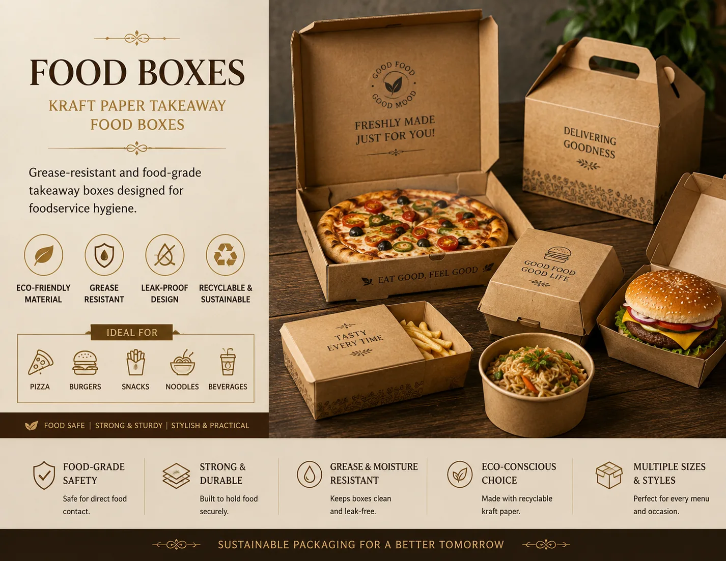Kraft paper takeaway food boxes