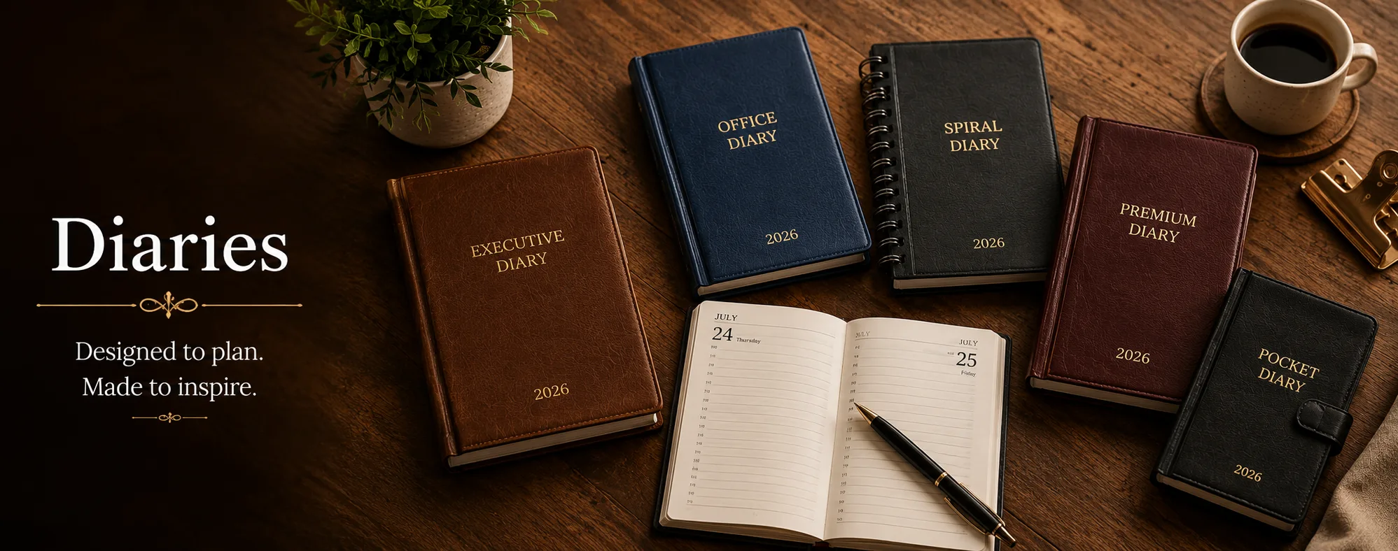 Premium bound diary on a desk