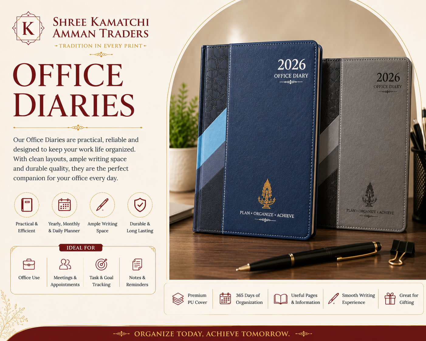 Open office diary and pen