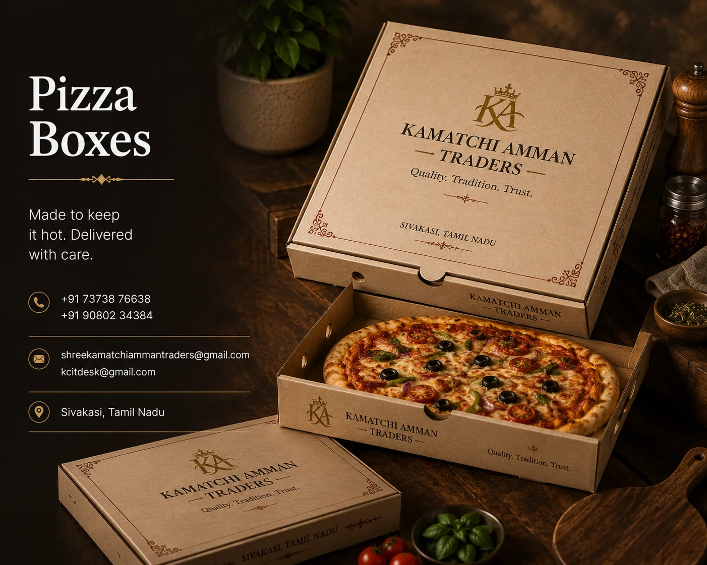 Corrugated hot pizza delivery boxes