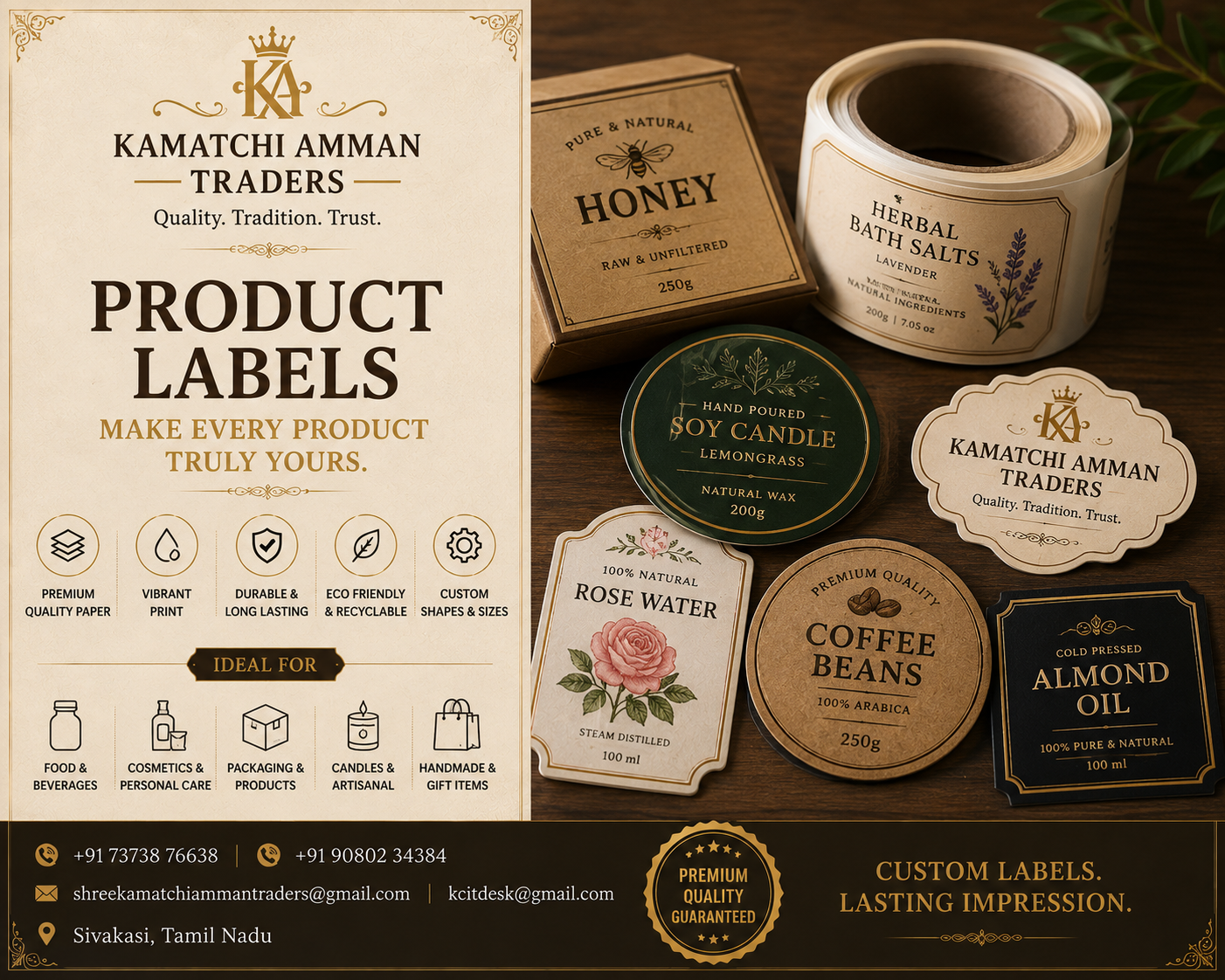 Custom adhesive product packaging labels