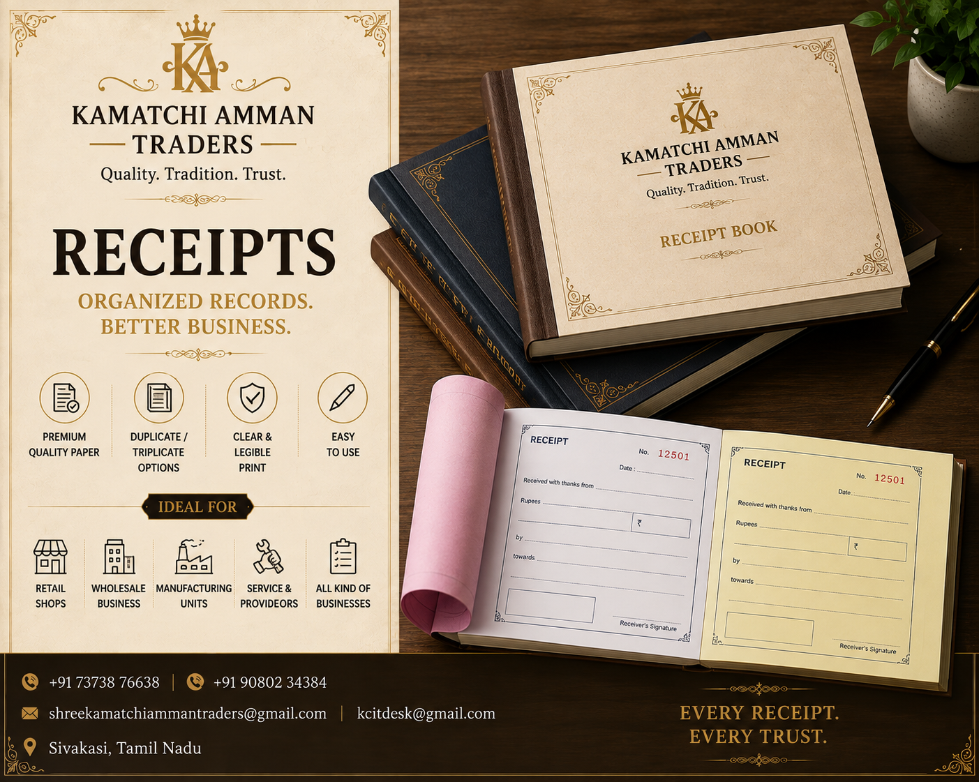 Carbonless duplicate receipt booklets