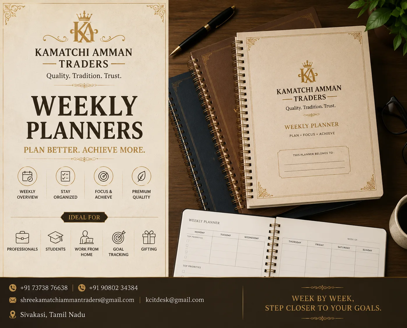 Desk calendar weekly tasks planner
